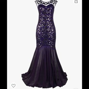 1920s Black and Purple Sequin Gatsby Long Evening Gown XXL
